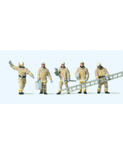 H0 Brandweermannen in modern beige uniform, bij brand Preiser 10770