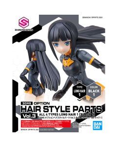 30MS Option Hair Style Parts Vol.3 - Long Hair 1, Color Black 1 BANDAI 622014