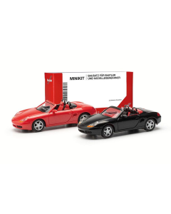 H0 2x Porsche Boxter S, rood & zwart (minikit) Herpa 013963