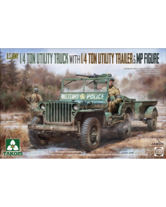 1/35 U.S. Army 1/4 Ton Utility Truck (Jeep) with 1/4 Ton Trailer & MP figure Takom 2126